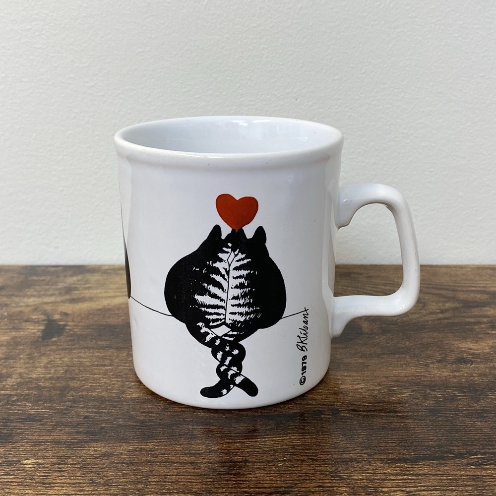 Vintage B. Kliban Cat Couple Love Hearts Coffee Mug Cup Kiln Craft England 1979
